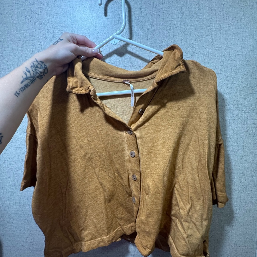 Free People Tan Button-Down Women's Shirt